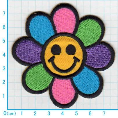 アイロンワッペン/刺繍/アップリケ/スマイルフラワーB_M
