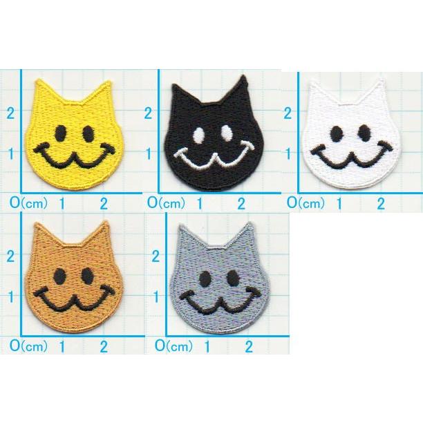 アイロンワッペン/刺繍/アップリケ/ニコニコ猫/灰(単品