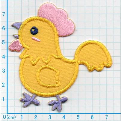 アイロンワッペン/刺繍/アップリケ/ニワトリB/黄色/動物/鳥/鶏 