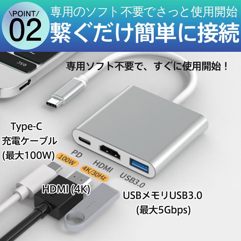 Type-C 変換アダプター HDMI 4K 3in1 変換ケーブル タイプC iphone Mac 耐久 断線 防止 USB 変換器 変換ケーブル｜sirokumasutoa｜06