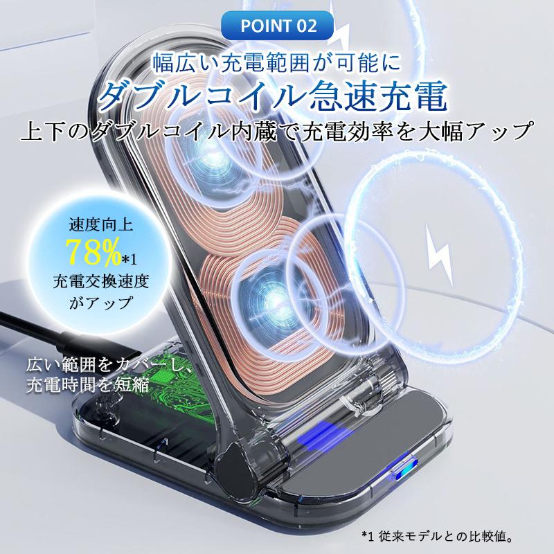 爆買 ワイヤレス充電器 Qi対応 最大15W出力 急速充電 折りたたみ式