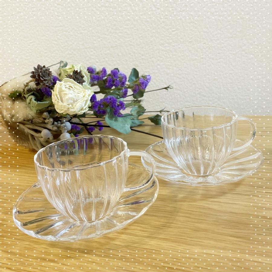 ガラス製ティー・コーヒーカップセットカップ＆ソーサー2客 琺瑯彩カップ ティーカップ ソーサーセット 2組セット ペア 2人 耐熱ガラス