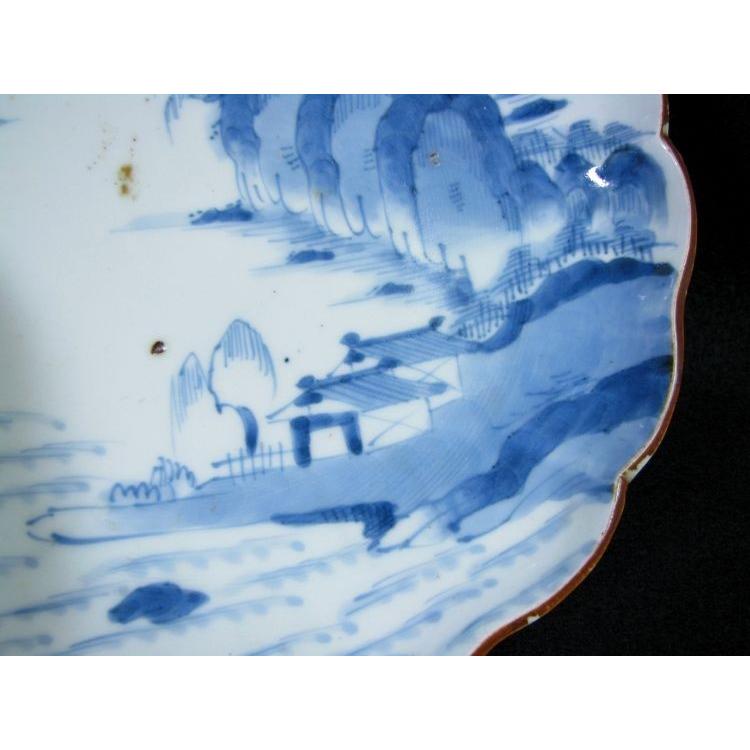 古伊万里　染付　山水文　輪花小皿　5枚 古伊万里 染付 山水文 輪花小皿 5枚 古伊万里 染付 山水