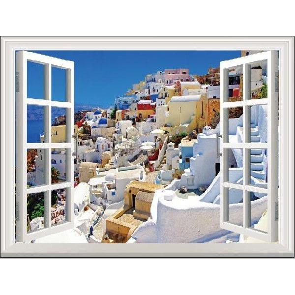 ウォールステッカー オーダーメイド ギリシャ サントリーニ島2 横長 シール 賃貸 装飾 ウォールデコ 送料無料 はがせる 壁紙 ウォールステッカー