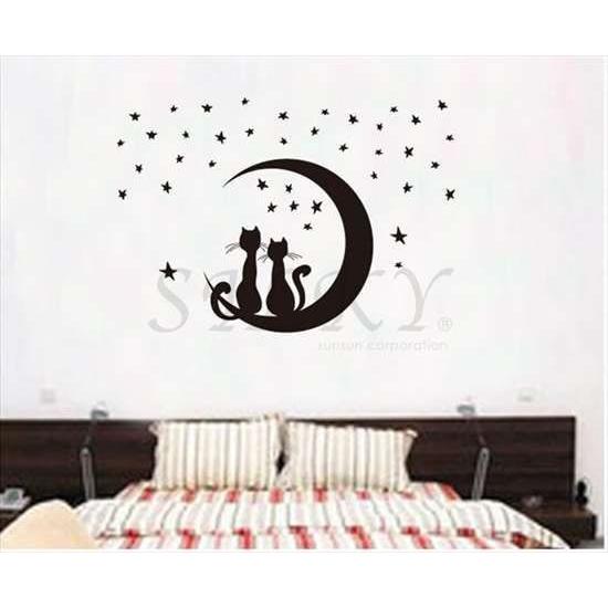 ムーンキャット ウォールステッカー ウォール ステッカー シール 北欧 自然 はがせる 壁紙 子供にも安心 月 星 猫 インテリアシール新作 Ws 587 シルキーウォールステッカー専門店 通販 Yahoo ショッピング