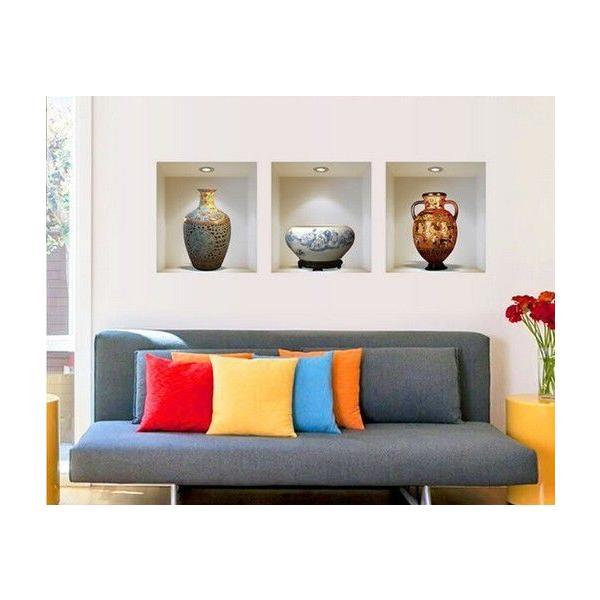 海外正規品 壺3点セット ウォールステッカー ウォール ステッカー シール 北欧 はがせる 壁紙 送料無料トリックアート 壺 置物 陶器 電話 Supplystudies Com