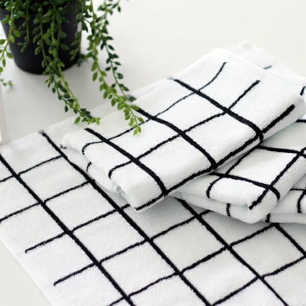 ハンドタオル おしゃれ 北欧グラフチェック柄 ブラック ホワイト 一流の品質