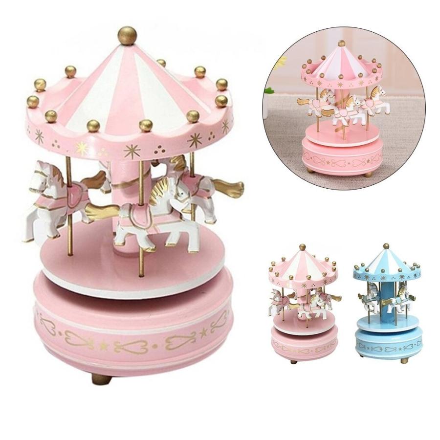オルゴール メリーゴーランド 木製 馬 ピンク 水色 かわいい 装飾