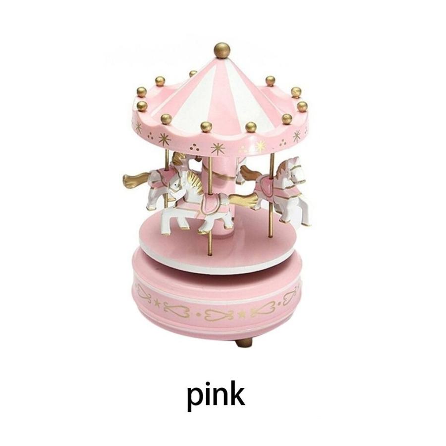 オルゴール メリーゴーランド 木製 馬 ピンク 水色 かわいい 装飾