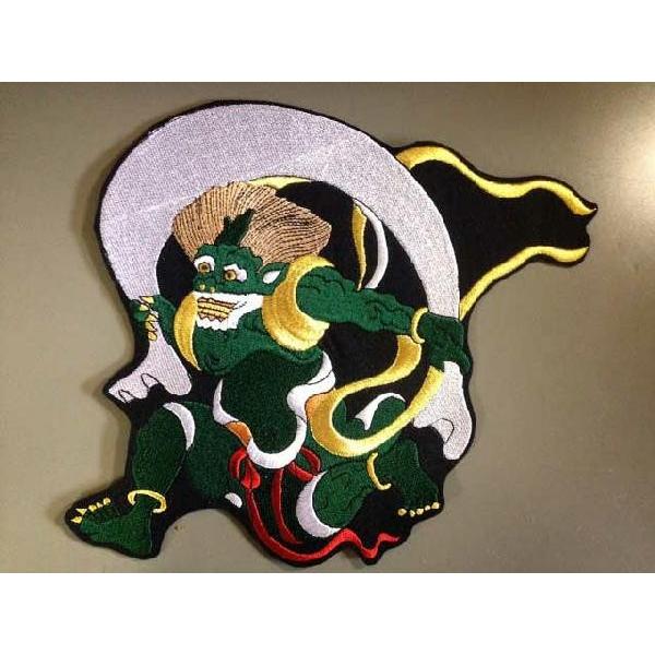 特大風神ワッペンネコポス不可アイロン接着和柄刺繍梵字 : 刺繍家族