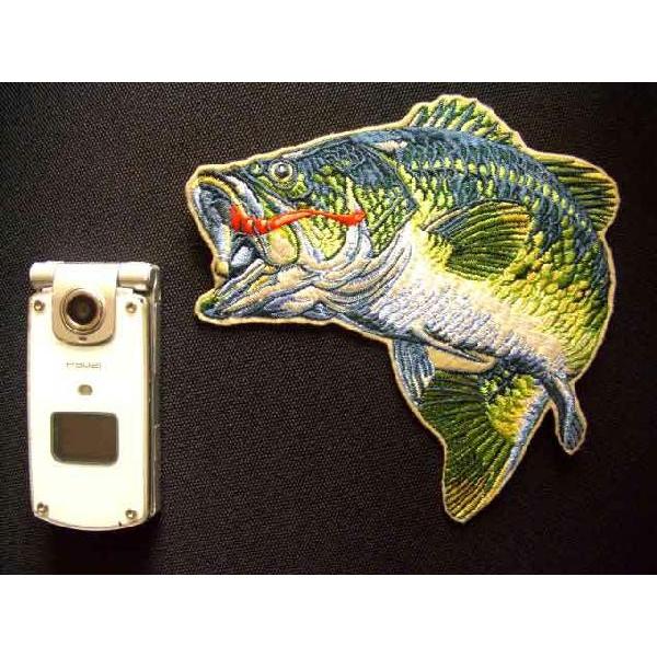 特大ブラックバスワッペンアイロン接着付き釣りフィッシング刺繍