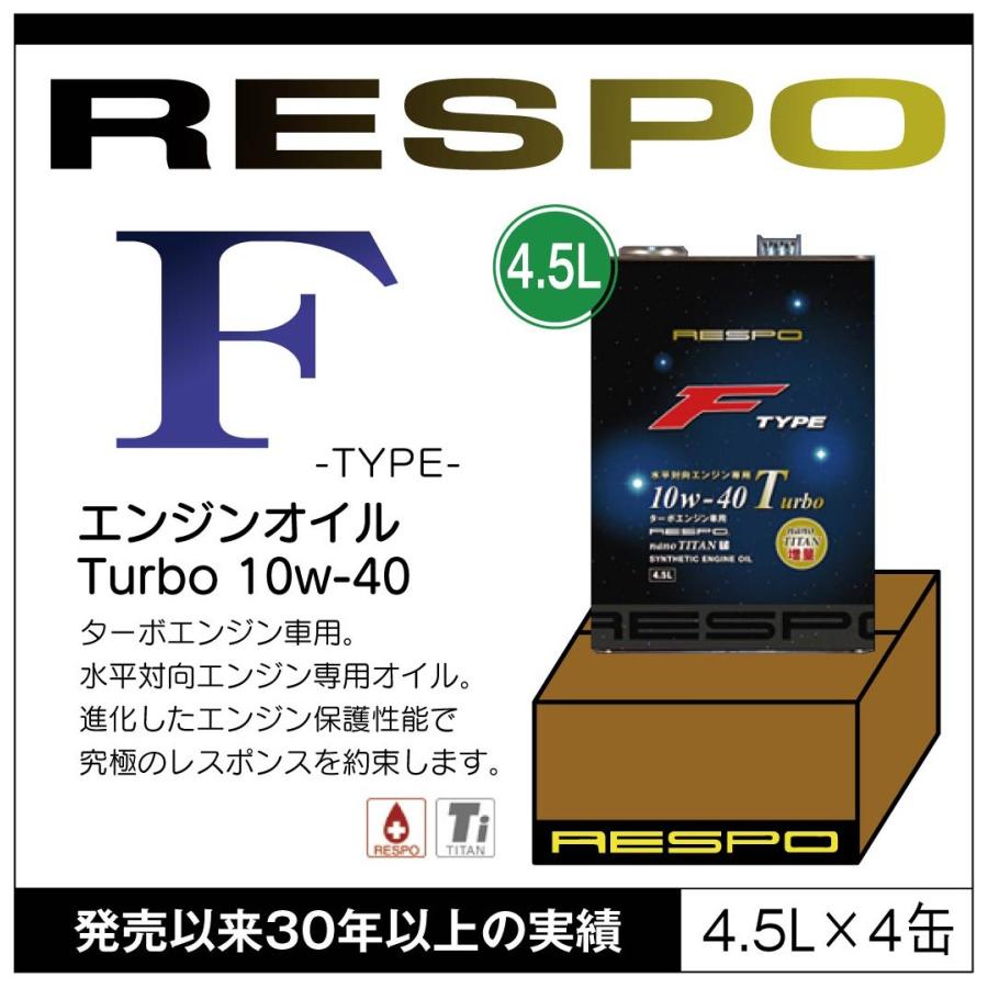 RESPO 正規販売店 日本製 エンジンオイル レスポ 粘弾性オイル F TYPE Turbo 10w-40 4.5L 水平対向 ターボエンジン専用  (4.5L×4缶) 1ケース｜sit