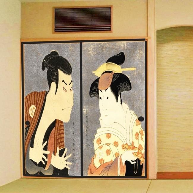 デザイン襖紙 「写楽画」 2枚組 （襖/ふすま紙/モダン/和紙/浮世絵