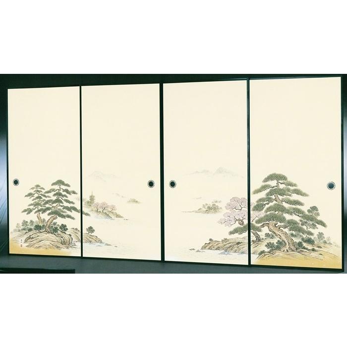 高級織物襖紙 伝統手加工襖絵 No．151 4枚組 （襖/ふすま/ふすま 