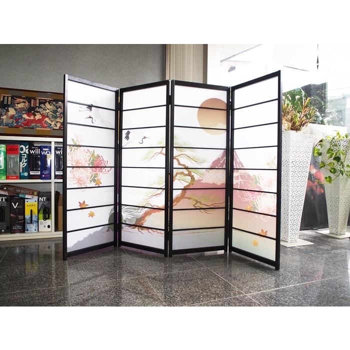 オシャレなデザイン衝立 福寿 黒ヨコ桟 （屏風/衝立/間仕切り