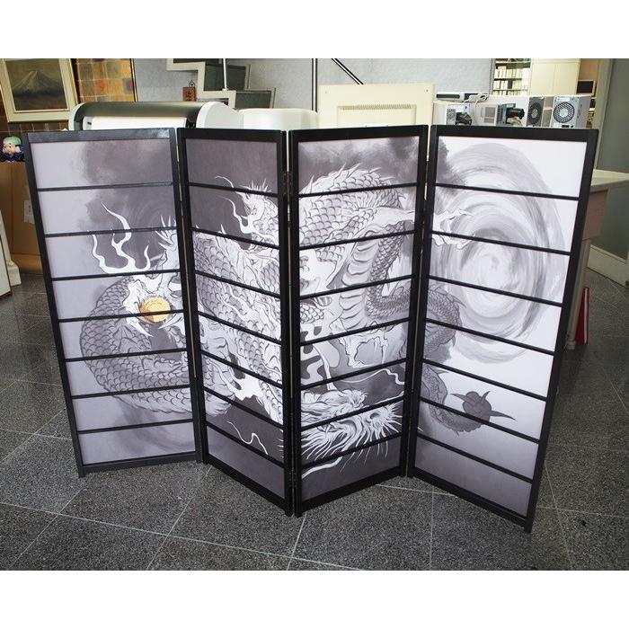 オシャレなデザイン衝立 龍 黒ヨコ桟 （屏風/衝立/間仕切り