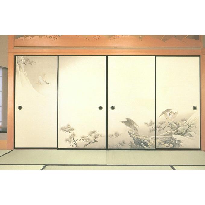 高級織物襖紙 鷹 4枚組 No．81 （襖/襖紙/ふすま/ふすま紙/糸入り