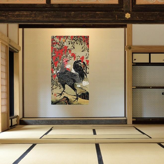 シール式デザイン壁紙 伊藤若冲「南天雄鶏図」 （かべ紙/クロス/貼って