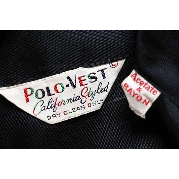 50s POLO-VEST 百合の紋章 刺繍 総柄 シンチバック レーヨン ベスト