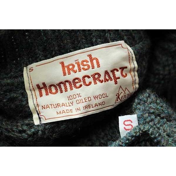 ニット、セーター ★アイルランド製 Irish Homecraft ロールネック ケーブル編み ウール ハンドニット セーター 緑 ミックス