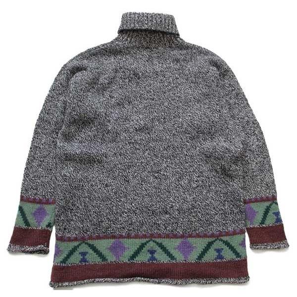 90s ESPRIT タートルネック フォークロア柄 ウールニット セーター L★オールド ネイティブ エスニック オーバーサイズ レディース エスプリ ☆90s ESPRIT タートルネック フォークロア柄 ウールニット