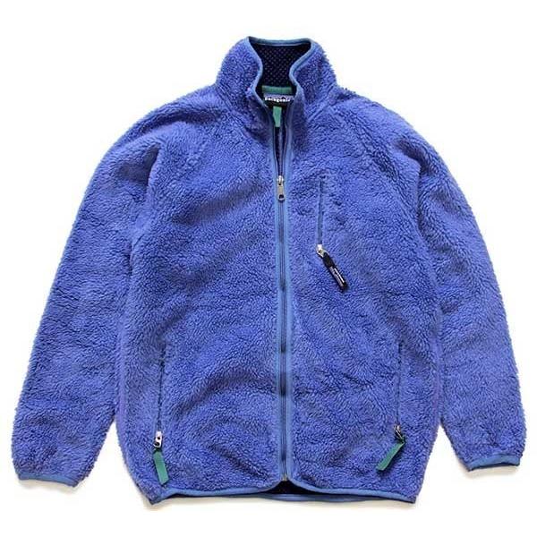 90s ポルトガル製 patagoniaパタゴニア レトロカーディガン フリースジャケット トゥルーブルー S★パイル オールド アウトドア ユーロ｜sixpacjoe