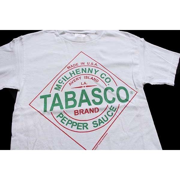 ★90s USA製 TABASCO PEPPER SAUCE タバスコ ロゴ コットンTシャツ 白 S★オールド ビンテージ オフィシャル