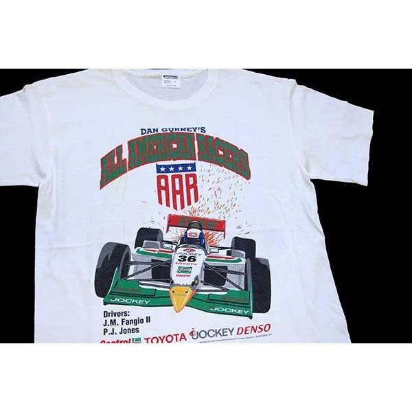 90s USA製 DAN GURNEY'S ALL AMERICAN RACERS 両面プリント コットンTシャツ 白 L★オールド ...