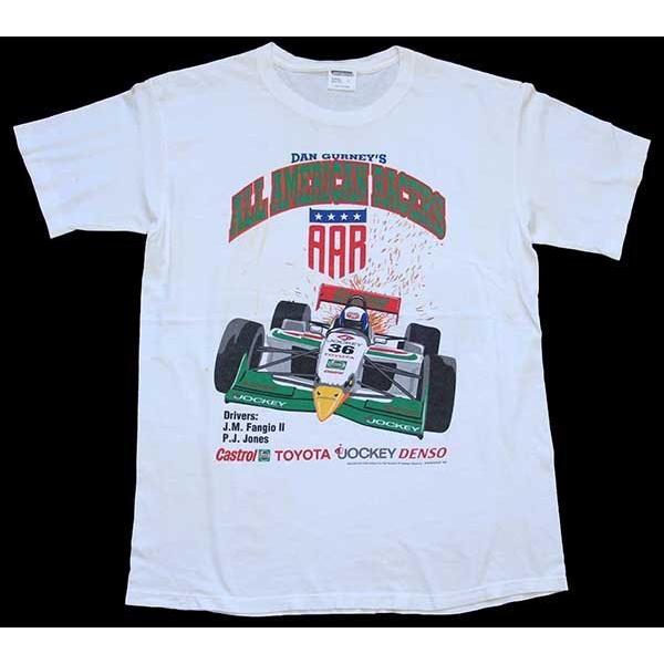 90s USA製 DAN GURNEY'S ALL AMERICAN RACERS 両面プリント コットンTシャツ 白 L★オールド ...
