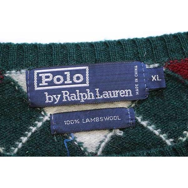90s Polo by Ralph Lauren ビッグアーガイルニット 90s ポロ ラルフローレン アーガイル柄 ウール×アルパカ ハンド
