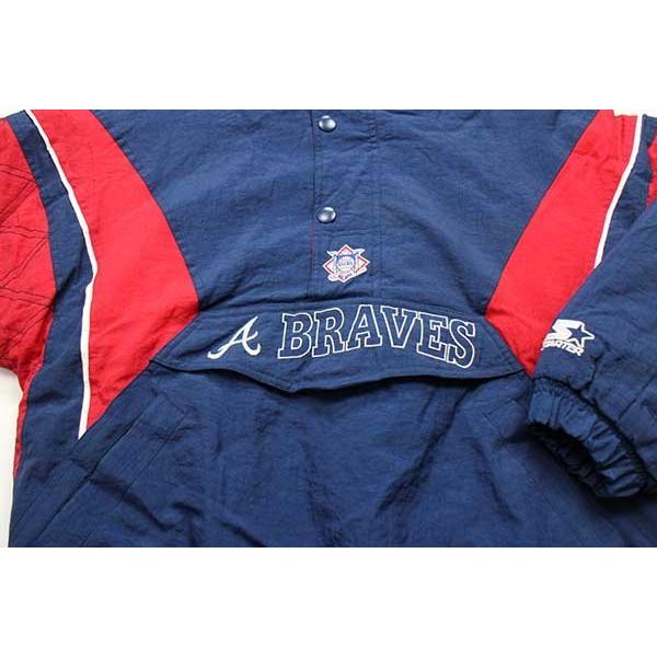 90s STARTERスターター MLB Atlanta Braves 刺繍 ツートン プルオーバー 中綿入り ナイロンパーカー ボーイズXL★オールド ジャケット｜sixpacjoe｜04