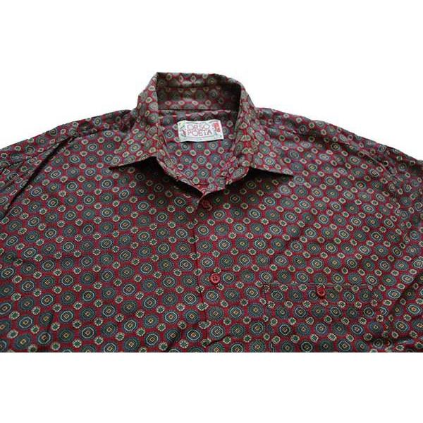 90s イタリア製 ORSO POETA 小紋柄 総柄 レーヨンシャツ XL☆オールド 