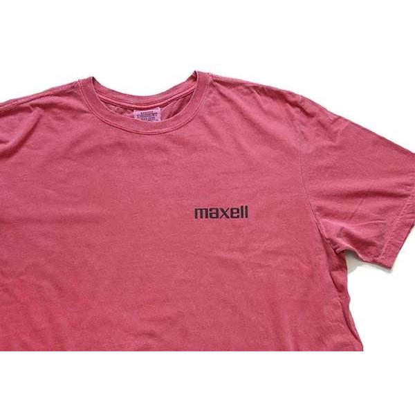 00s maxellマクセル ワンポイント ロゴ コットンTシャツ 薄赤 M★オールド カセットテープ ミュージック 後染め フェード オーバーサイズ 23070817Used