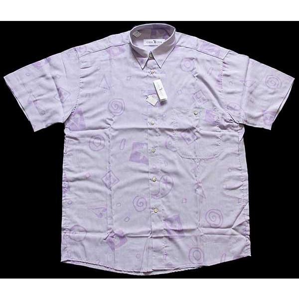 デッドストック☆90s CASAMODA アート 総柄 半袖 レーヨンシャツ 