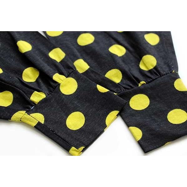 デッドストック★80s BIA ドット柄 ボートネック コットン カットソー 黒×黄 L★オールド ビンテージ ユーロ イタリア ポルカ 水玉模様 デッドストック☆80s BIA ドット柄 ボートネック コットン