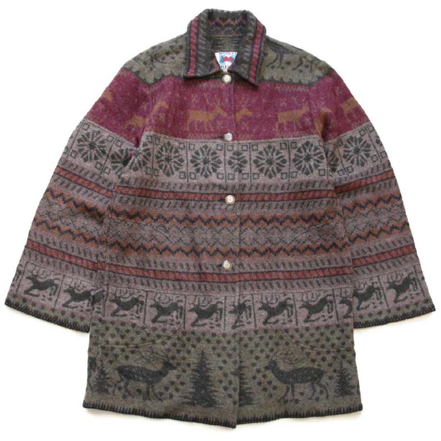 90s USA製 WOODED RIVER 鹿柄 ノルディック柄 ウール混 ブランケット 
