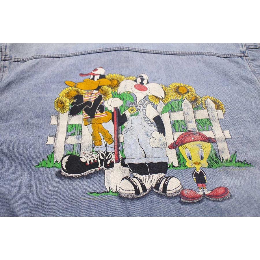 90s LOONEY TUNES ダフィーダック シルベスター トゥイーティー パッチ付き デニムジャケット 4ポケット XL★オールド キャラ レディース｜sixpacjoe｜04