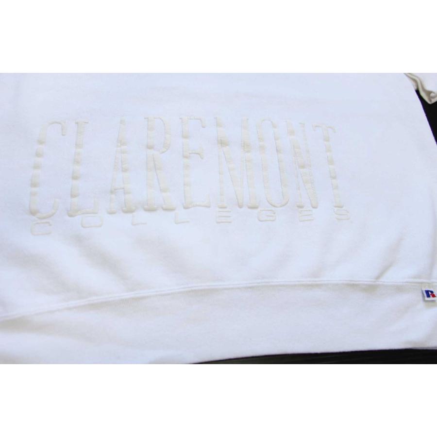 90s RUSSELLラッセル CLAREMONT COLLEGES 発泡プリント 前V スウェット 白★オールド ビンテージ クレアモント カレッジ ホワイト Russell Athletic（ラッセル アスレティック） 90s RUSSELLラッセル