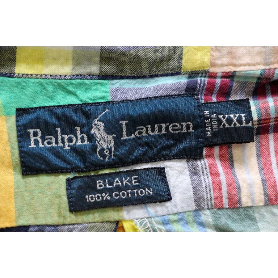 90s ラルフローレン BLAKE チェック×ストライプ パッチワーク ボタン 