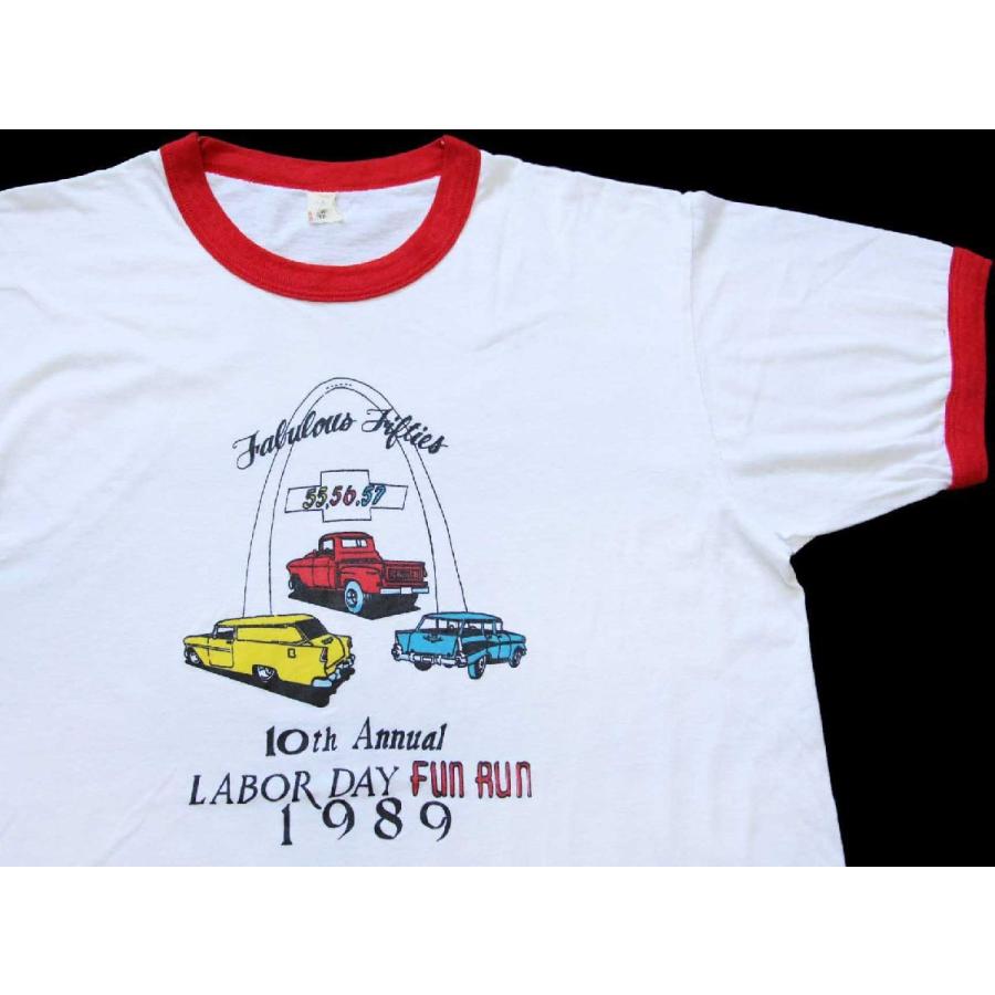 80s USA製 Fabulous Fifties LABOR DAY FUN RUN 1989 リンガーTシャツ 
