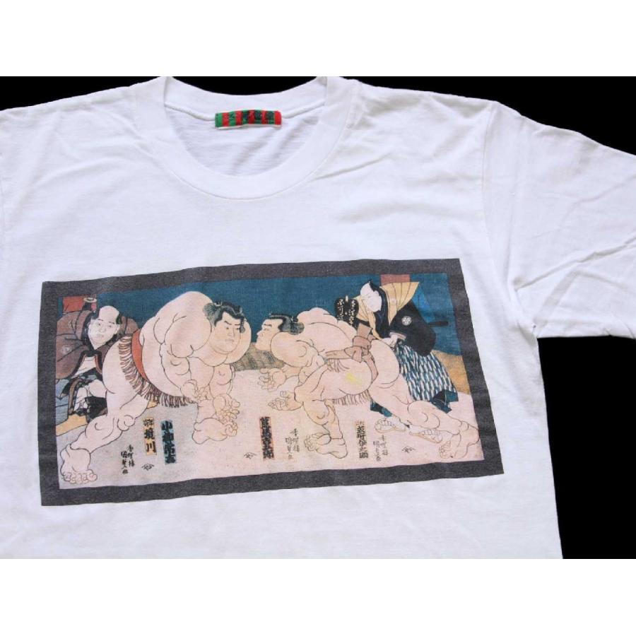 90s 日本製 浮世絵 相撲 力士 アート コットンTシャツ 白 M 90s 日本製 浮世絵 相撲 力士 アート コットンTシャツ 白 M