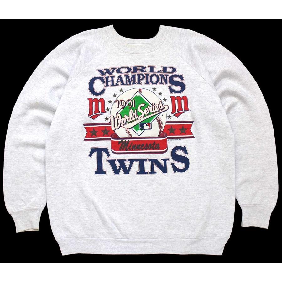90s USA製 MLB MINNESOTA TWINS WORLD CHAMPIONS スウェット 杢ライト 