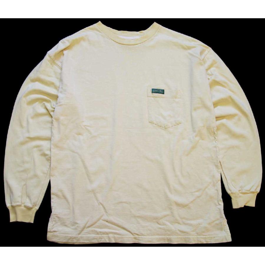 90s DUCK HEAD 無地 ポケット付き コットン 長袖Tシャツ 薄黄 XL 