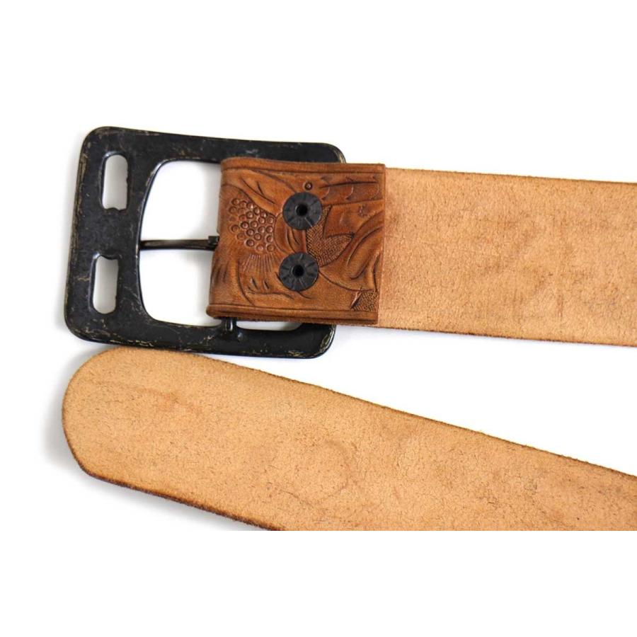 70s フラワー リーフ カービング レザーベルト ブラウン☆本革