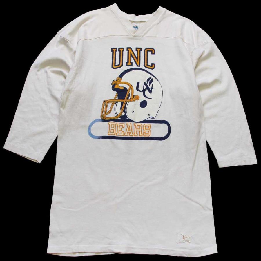 80s USA製 UNC BEARS アメフト Vネック コットン フットボールTシャツ
