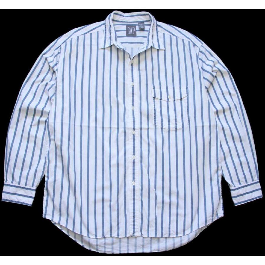 GAP 90s GAPギャップ ストライプ コットンシャツ 白×薄紺 XL☆オールド 