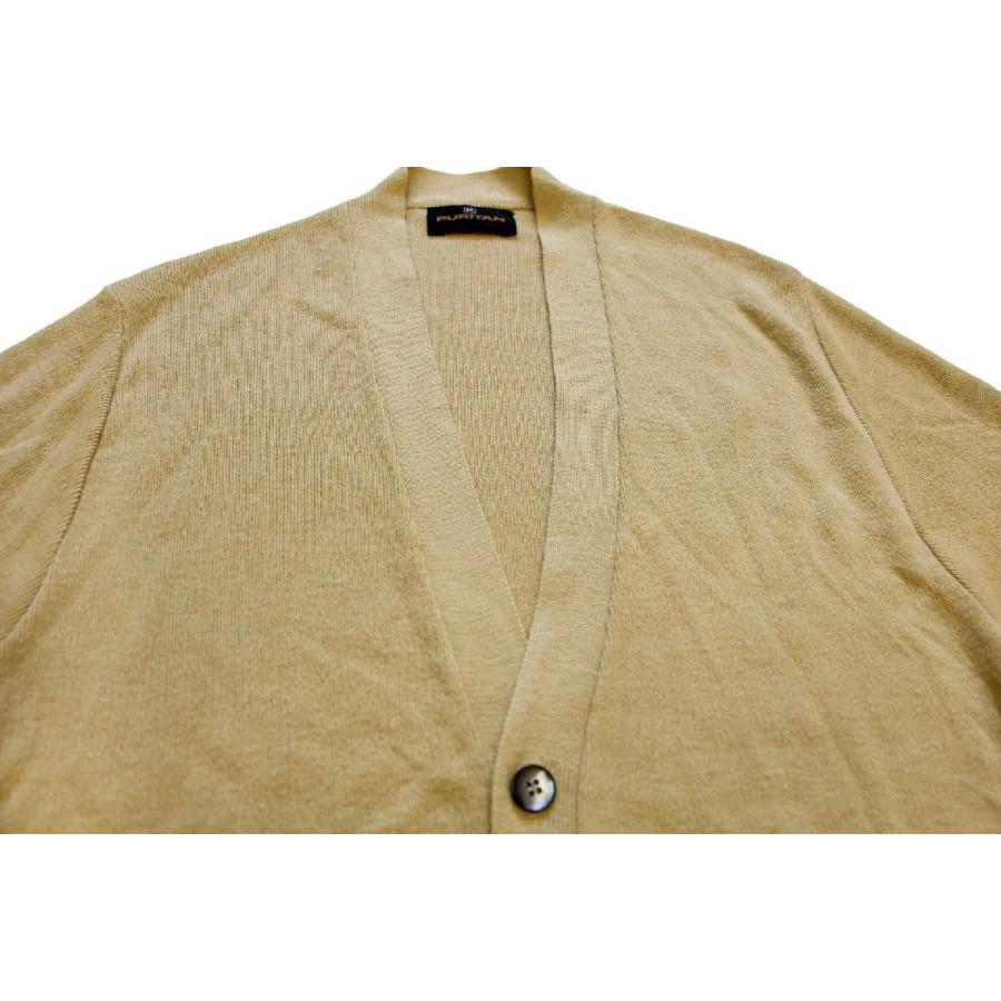 70s PURITAN 無地 ウール混 ニット カーディガン 淡黄 M☆ビンテージ
