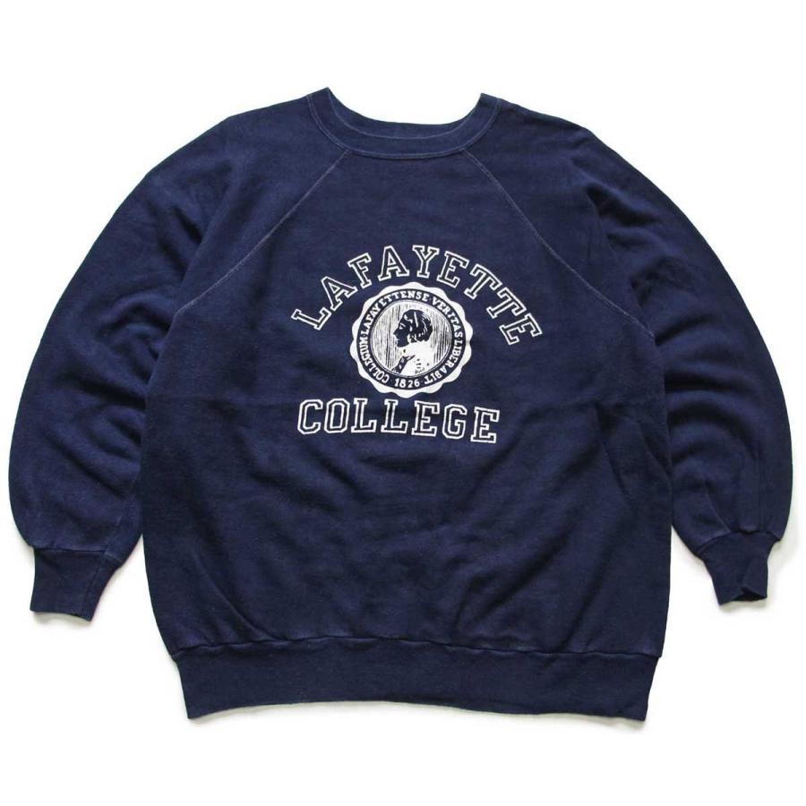 70s USA製 LAFAYETTE COLLEGE フロッキープリント スウェット 紺 70s USA製 LAFAYETTE COLLEGE フロッキープリント スウェット 紺