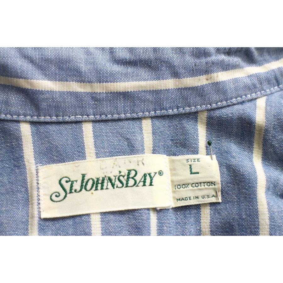 90s USA製 STJOHN'SBAY ストライプ コットン シャンブレーシャツ L