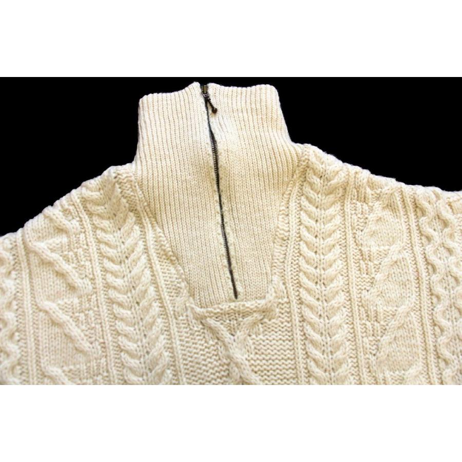 アイルランド製 aran crafts ケーブル編み ハイネック ハーフジップ 